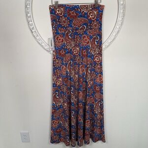 LuLaRoe NWT Womens Maxi Skirt Small Paisley Floral Blue Red High Waist Stretch